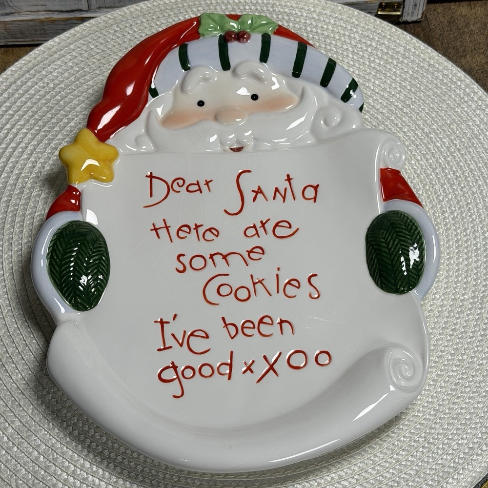 Christmas Eve "Cookies For Santa" Plate Ceramic santa Face Design